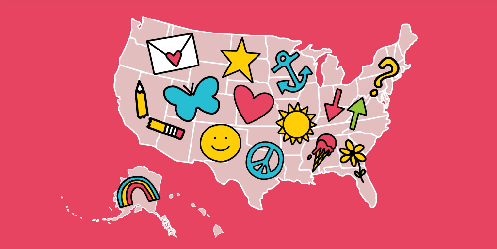 map of United States with KMHF icons